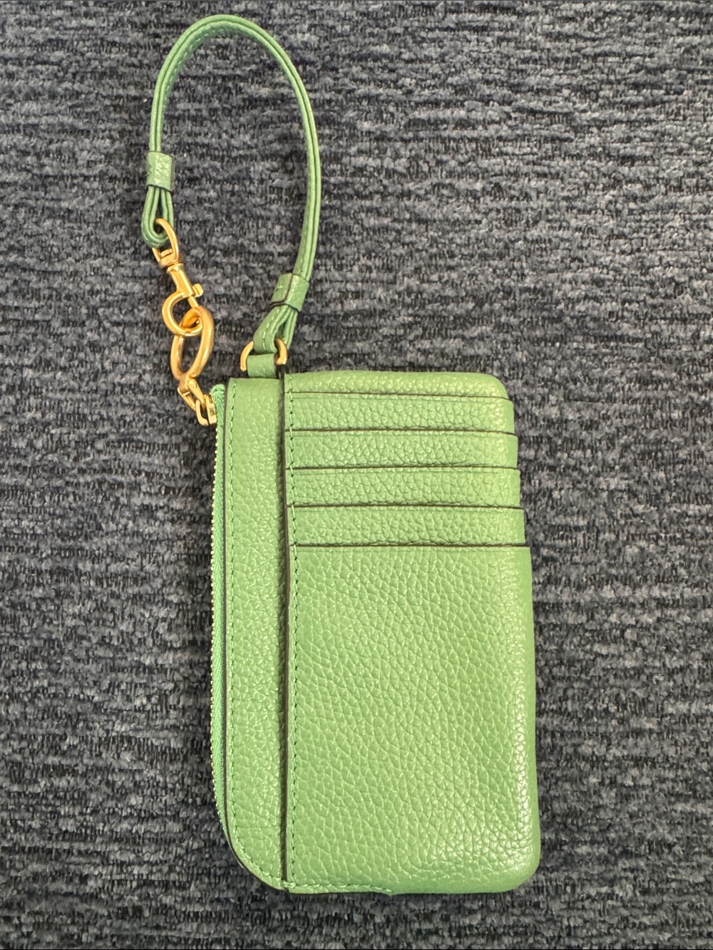 Tory Burch Lime Green Pebbled Leather Wristlet Card Pouch - Picture 2 of 6